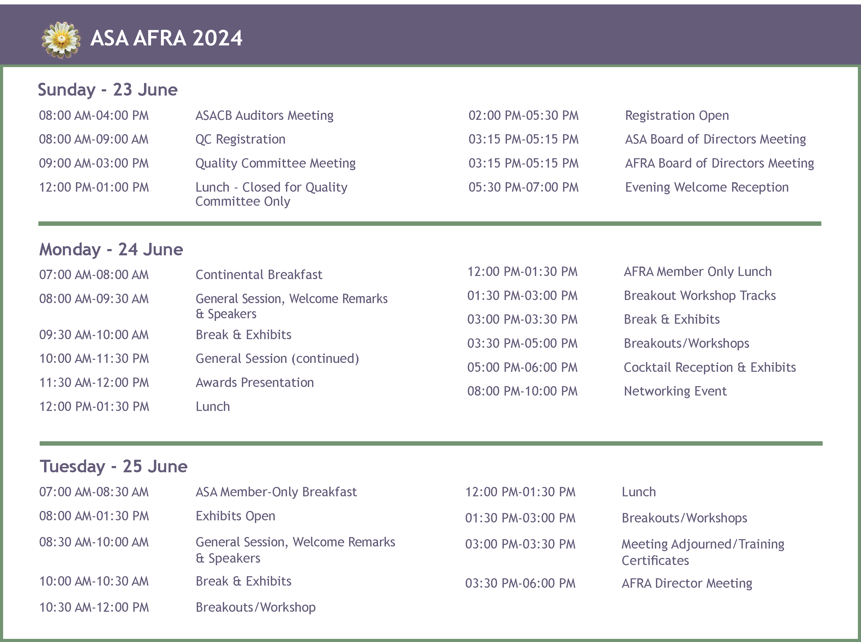 ASA AFRA 2024 Conference Schedule of Events